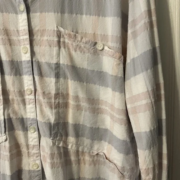 Free People Women's Fringed Plaid Button-Up Shirt Multicolor Size Large Pastel - Picture 4 of 11